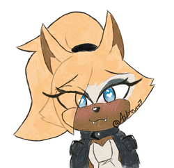 Size: 937x908 | Tagged: suggestive, whisper the wolf, blushing, colored version, heart eyes, sketch, watermark