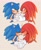 Size: 1531x1870 | Tagged: safe, artist:mossan315, knuckles the echidna, sonic the hedgehog, echidna, hedgehog, 2022, blushing, brown background, duo, eyes closed, gay, holding hands, knuxonic, lidded eyes, looking at each other, looking at them, male, shipping, simple background, smile