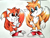 Size: 3080x2316 | Tagged: safe, artist:metr0nix727, miles "tails" prower, 2019, abstract background, classic tails, duo, frown, head tilt, looking at each other, one fang, raised eyebrow, self paradox, standing, white background