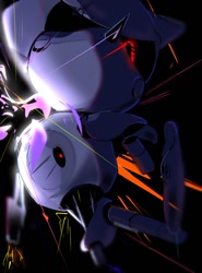 Size: 740x1000 | Tagged: safe, artist:umerouge, metal sonic, 2025, black background, broken, robot, simple background, solo