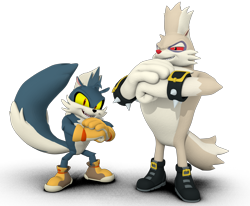 Size: 2880x2370 | Tagged: safe, artist:korey-sonicfan22, rough the skunk, tumble the skunk, skunk, 2023, 3d, cracking knuckle, duo, looking at viewer, red sclera, simple background, smile, standing, transparent background, yellow sclera