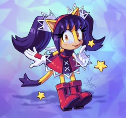 Size: 1914x1785 | Tagged: safe, artist:angiethecat, honey the cat, cat, 2026, abstract background, female, looking at viewer, pointing, pose, solo, star