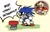 Size: 1200x773 | Tagged: safe, artist:cham__623, robotnik, sonic the hedgehog, human, comic:i gave frontiers as a gift to an acquaintance, sonic frontiers, 2022, angry, comic, cup, duo, fishing pole, holding something, korean text, simple background, speech bubble, spring, standing