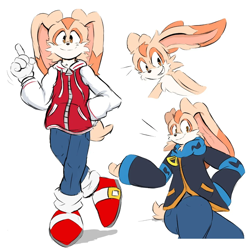 Size: 1080x1098 | Tagged: safe, artist:dapuffster, cream the rabbit, sonic the hedgehog, alternate universe, role swap
