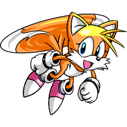Size: 570x570 | Tagged: safe, miles "tails" prower, oc, oc:millie "blue eyes" prower, clenched fists, eyelashes, flying, gender swap, mid-air, mouth open, open smile, simple background, smile, smiling at viewer, solo, sonic robo blast 2, spinning tails, transparent background
