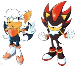 Size: 1352x1134 | Tagged: safe, artist:justin61894350, rouge the bat, shadow the hedgehog, 2026, classic rouge, classic shadow, duo, simple background, standing, white background