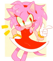 Size: 1058x1200 | Tagged: safe, artist:ohposhers, amy rose, 2026, eyelashes, looking at viewer, mouth open, open smile, pointing, smile, solo, standing