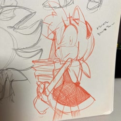 Size: 2048x2048 | Tagged: safe, artist:cham__623, amy rose, shadow the hedgehog, 2022, book, duo, from behind, holding something, korean text, looking at viewer, monochrome, pencilwork, simple background, sketch, standing, traditional media