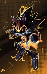 Size: 751x1168 | Tagged: safe, artist:hokopuffs, shard the metal, 2026, abstract background, fighting pose, looking at viewer, male, pose, robot, solo