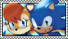 Size: 99x57 | Tagged: safe, artist:shizukanamono, sally acorn, sonic the hedgehog, chipmunk, hedgehog, 2018, 3d, duo, female, male, sally x sonic, sally's ringblader outfit, shipping, stamp, straight
