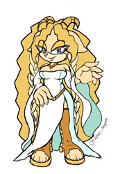 Size: 750x1024 | Tagged: safe, artist:aztec_kangaroo, oc, sheep, 2025, claws, eye clipping through hair, eyelashes, flat colors, greecian sheep, long hair, looking at viewer, oc only, pink nose, simple background, smile, smiling at viewer, solo, standing, white background