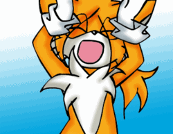 Size: 358x276 | Tagged: safe, artist:silveralchemist09, miles "tails" prower, 2011, aged up, animated, base used, cute, dancing, eye clipping through hair, eyes closed, gif, gradient background, icon, infinite loop, mouth open, open smile, smile, solo, tailabetes