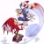 Size: 2200x2200 | Tagged: safe, artist:poroshya, knuckles the echidna, sonic the hedgehog, echidna, hedgehog, clenched fist, clenched teeth, duo, looking at each other, looking at them, looking down, looking down at them, looking up, looking up at them, male, mouth open, shrunken pupils, simple background, spindash, surprised, treads, upside down, white background
