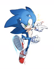 Size: 1062x1404 | Tagged: safe, artist:bb_meronpan, sonic the hedgehog, 2025, blood, clenched teeth, looking at viewer, simple background, solo, white background