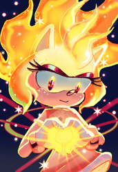 Size: 1200x1758 | Tagged: safe, artist:pink-ninja, amy rose, 2026, heart, heart hands, lidded eyes, looking at viewer, smile, smiling at viewer, solo, sparkles, super amy, super form