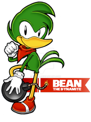Size: 1024x1366 | Tagged: safe, artist:zphal, bean the dynamite, bird, 2018, bandana, bomb, character name, deviantart watermark, english text, holding something, looking at viewer, obtrusive watermark, simple background, smile, solo, standing, standing on one leg, style emulation, text, transparent background, uekawa style, watermark