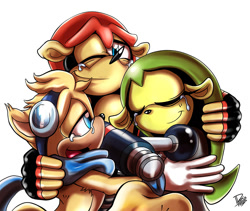 Size: 821x694 | Tagged: safe, artist:darkspeeds, matilda the armadillo, mighty the armadillo, ray the flying squirrel, armadillo, flying squirrel, 2013, brother and sister, crying, eyes closed, group hug, happy, hugging, mouth open, one eye closed, open smile, siblings, signature, simple background, smile, standing, tears, tears of happiness, trio, white background