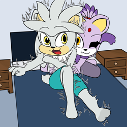 Size: 2000x2000 | Tagged: safe, artist:ticklebunny, blaze the cat, silver the hedgehog, tickling
