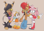 Size: 2633x1852 | Tagged: safe, artist:risziarts, amy rose, cheese (chao), cream the rabbit, nicole the hololynx, sally acorn, chao, chipmunk, hedgehog, hybrid, lynx, rabbit, squirrel, child, dress, female, friendship, group, holding hands, sally's vest and boots, simple background, smile