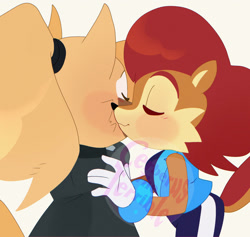 Size: 1280x1212 | Tagged: safe, artist:cerberustheterrible, sally acorn, whisper the wolf, 2025, crack shipping, cute, duo, eyes closed, hugging, lesbian, obtrusive watermark, sallabetes, shipping, simple background, smile, watermark, whispally, white background