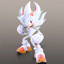 Size: 1280x1280 | Tagged: safe, artist:dokatzo, artist:hunicrio, artist:mashu, shadow the hedgehog, sonic the hedgehog, oc, oc:shadic the hedgehog, hedgehog, 2026, 3d, clenched fists, frown, fusion, fusion:shadow, fusion:sonic, gradient background, hyper form, looking at viewer, mouth open, one fang, orange shoes, solo