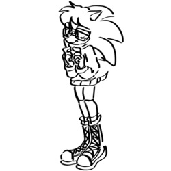 Size: 1000x1000 | Tagged: safe, artist:sonikkubabyblu2, nicky, hedgehog, 2025, fingers together, frown, line art, looking offscreen, monochrome, simple background, solo, white background