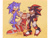 Size: 1600x1200 | Tagged: safe, artist:dotanadots, cream the rabbit, shadow the hedgehog, sonic the hedgehog, 2026, gay, holding hands, looking at something, shadow x sonic, shipping, signature, simple background, third wheel, trio, walking, yellow background