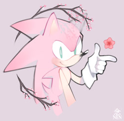 Size: 1115x1091 | Tagged: safe, artist:nensoushou, sonic the hedgehog, oc, oc:sakura sonic, 2018, color swap, looking at viewer, pink, signature, solo