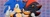 Size: 2048x696 | Tagged: safe, artist:fsonic3, shadow the hedgehog, sonic the hedgehog, hedgehog, 2020, abstract background, alternate version, arm around shoulders, banner, blushing, duo, duo male, frown, gay, lidded eyes, looking at viewer, male, males only, outline, pointing, shadow x sonic, shipping, smile, sonadow week, textless version
