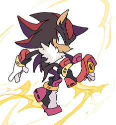 Size: 545x584 | Tagged: safe, artist:escapethecitywithme, shadow the hedgehog, hedgehog, 2018, frown, looking at viewer, male, simple background, skating, solo, solo male, white background