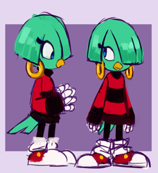 Size: 1269x1390 | Tagged: safe, artist:knockabiller, tekno the canary, bird, 2016, canary, hair over one eye, multiple views, solo, standing