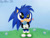 Size: 1032x774 | Tagged: safe, artist:sleepy3head, oc, oc:alex the hedgehog, hedgehog, 2026, abstract background, blue eyes, child, flowers, grass, grass field, green shoes, holding something, hoodie, looking at viewer, oc only, ocbetes, sky background, smile, solo, sparkling eyes