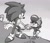 Size: 1172x1013 | Tagged: safe, artist:fliviartoon, sally acorn, sonic the hedgehog, chipmunk, hedgehog, 2022, daytime, duo, female, greyscale, helping each other, hill, holding hands, male, sally x sonic, sally's ringblader outfit, shipping, smile, straight