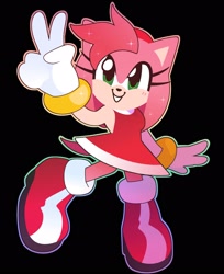 Size: 2000x2450 | Tagged: safe, artist:aferalsunflower, amy rose, black background, blushing, peace sign