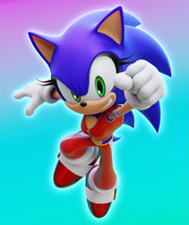 Size: 1687x2000 | Tagged: safe, artist:ladylunanova, sonic the hedgehog, 2025, 3d, alternate version, gradient background, looking at viewer, smile, solo, sonic colors ultimate, trans female, trans girl sonic, transgender