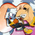 Size: 1280x1280 | Tagged: safe, artist:laverbomb, tangle the lemur, whisper the wolf, lemur, wolf, 2026, blushing, carrying them, chocolate, duo, feeding, female, food, gradient background, heart tail, idw sonic the hedgehog, lesbian, lesbian pride, looking at each other, mouth open, one fang, pride, shipping, smile, standing, tangle x whisper, wink