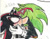 Size: 400x311 | Tagged: safe, artist:iscon, scourge the hedgehog, shadow the hedgehog, hedgehog, 2013, blushing, duo, eyes closed, gay, holding them, kiss, kiss on lips, male, shadourge, shipping, shrunken pupils, surprise kiss, surprised, text, traditional media