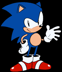 Size: 679x793 | Tagged: safe, artist:casher716, editor:casher716, sonic the hedgehog, hedgehog, sonic mania adventures, 2026, black background, classic sonic, edit, flat colors, hand on hip, looking at viewer, male, simple background, smile, solo, standing, waving