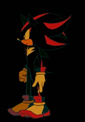 Size: 750x1075 | Tagged: safe, artist:kzbr1256, shadow the hedgehog, hedgehog, 2026, black background, frown, looking offscreen, male, side view, simple background, solo, standing