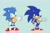 Size: 2048x1359 | Tagged: safe, artist:fanamationda, sonic the hedgehog, hedgehog, adventures of sonic the hedgehog, sonic cd, 2026, blue background, classic sonic, classic sonic (universe), dic, hand on hip, male, redraw, reference inset, simple background, smile, solo, standing, style emulation