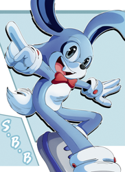 Size: 1375x1885 | Tagged: safe, artist:efraart_mix, feels the rabbit, rabbit, 2026, arms out, buck teeth, looking at viewer, male, mouth open, outline, pointing, smile, solo, sonic beta bush