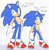 Size: 850x871 | Tagged: safe, artist:ketlike, sonic the hedgehog, hedgehog, 2020, aged up, duo, english text, looking at viewer, male, smile, standing, style comparison, text