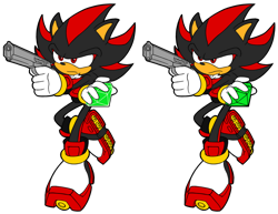 Size: 1024x791 | Tagged: safe, artist:twisterth, shadow the hedgehog, hedgehog, 2018, alternate version, arms folded, chaos emerald, duality, flat colors, frown, gun, holding something, looking offscreen, male, simple background, solo, standing, standing on one leg, transparent background, waking up (song)