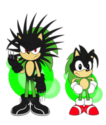 Size: 1716x2027 | Tagged: safe, artist:sarkenthehedgehog, oc, oc:ashura the hedgehog, hedgehog, 2017, duo, flat colors, frown, fur markings, gloves, looking at viewer, oc only, self paradox, shoes, simple background, standing, transparent background