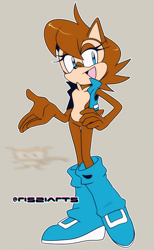Size: 864x1405 | Tagged: safe, artist:risziarts, sally acorn, chipmunk, 2026, female, pose, redesign, sally's vest and boots, simple background, solo