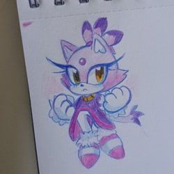 Size: 2048x2048 | Tagged: safe, artist:micoisheretoo, blaze the cat, cat, 2026, :<, blazebetes, clenched fists, cute, female, frown, looking at viewer, solo, traditional media