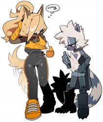 Size: 1845x2187 | Tagged: safe, artist:kosherea, tangle the lemur, whisper the wolf, outfit swap, tangle's running suit