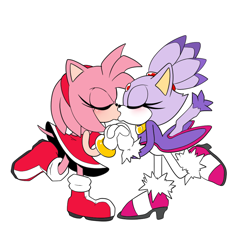Size: 908x894 | Tagged: safe, artist:optilox, amy rose, blaze the cat, 2026, amy x blaze, duo, eyes closed, flat colors, holding something, kiss, lesbian, outline, shipping, simple background, standing, standing on one leg, transparent background, valentine's day