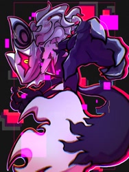 Size: 1536x2048 | Tagged: safe, artist:tyutyu_tulip, infinite the jackal, jackal, 2026, digital static, glitch, glowing eyes, male, outline, phantom ruby, reaching out, reaching towards the viewer, solo