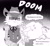Size: 2048x1888 | Tagged: safe, artist:magicvicky1, antoine d'coolette, beauregard rabbot, coyote, rabbit, 2025, black and white, buntoine, comic, dialogue, duo, english text, female, gradient background, male, shipping, speech bubble, straight, sweatdrop, this won't end well
